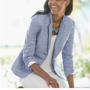 Talbots Blue and White Checkered Blazer Women’s size 10 preppy business casual